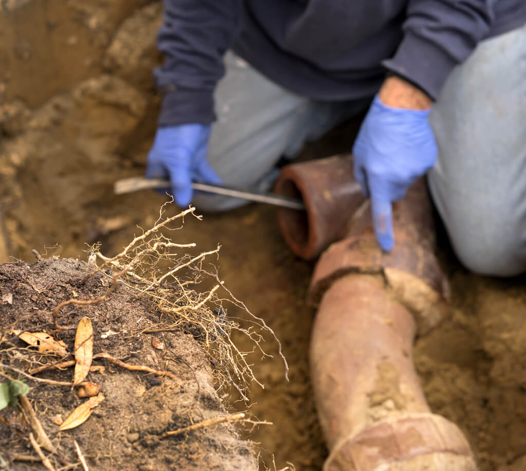 man evaluating cost to repair a sewer line